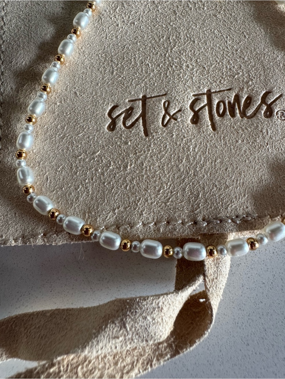Set & Stones Gold and Pearl Beaded Anklet